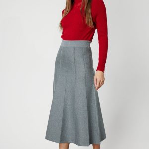 ON TRİKO Pileli Midi Triko Etek 65210-26k - GRİ