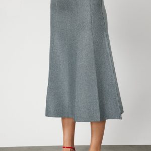 ON TRİKO Pileli Midi Triko Etek 65210-26k - GRİ