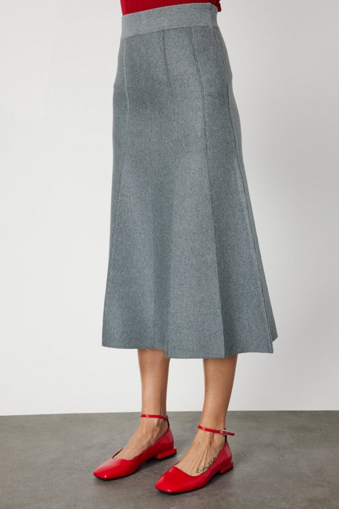 ON TRİKO Pileli Midi Triko Etek 65210-26k - GRİ