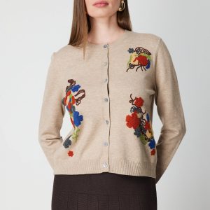 ON TRİKO Renkli Çiçek İşlemeli Triko Hırka 60939-26k - BEJ