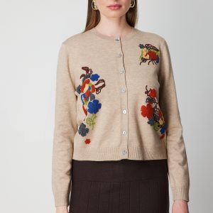 ON TRİKO Renkli Çiçek İşlemeli Triko Hırka 60939-26k - BEJ