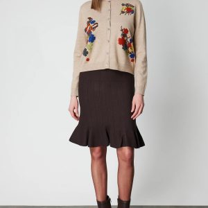 ON TRİKO Renkli Çiçek İşlemeli Triko Hırka 60939-26k - BEJ