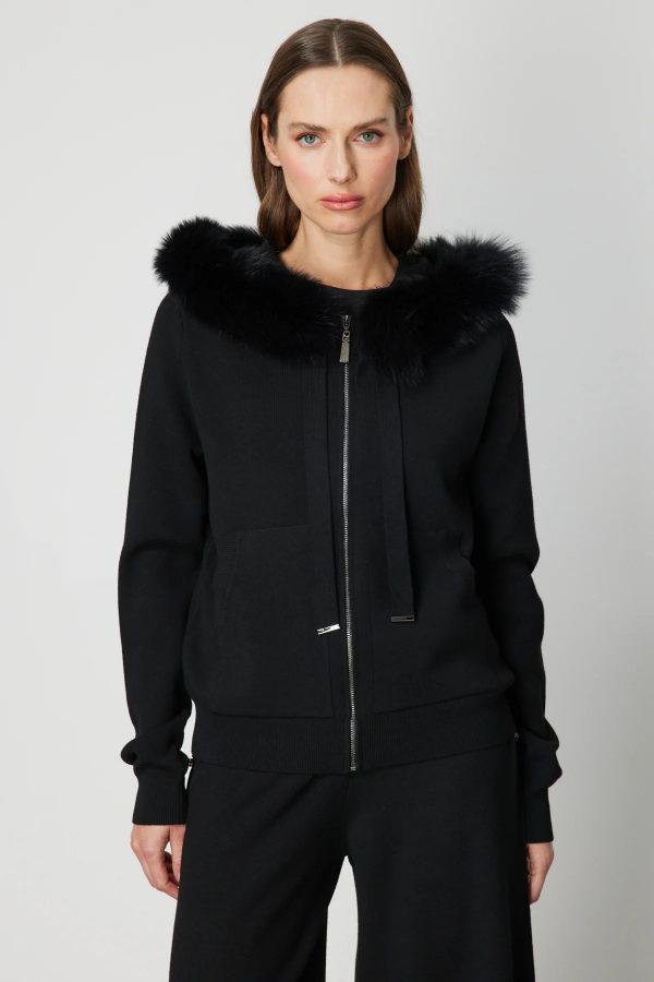 ON TRİKO Yakası Kürklü Fermuarlı Triko Hırka 63918