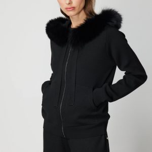 ON TRİKO Yakası Kürklü Fermuarlı Triko Hırka 63918 - Siyah