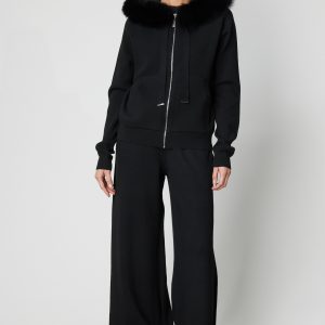 ON TRİKO Yakası Kürklü Fermuarlı Triko Hırka 63918 - Siyah