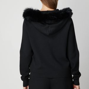 ON TRİKO Yakası Kürklü Fermuarlı Triko Hırka 63918 - Siyah