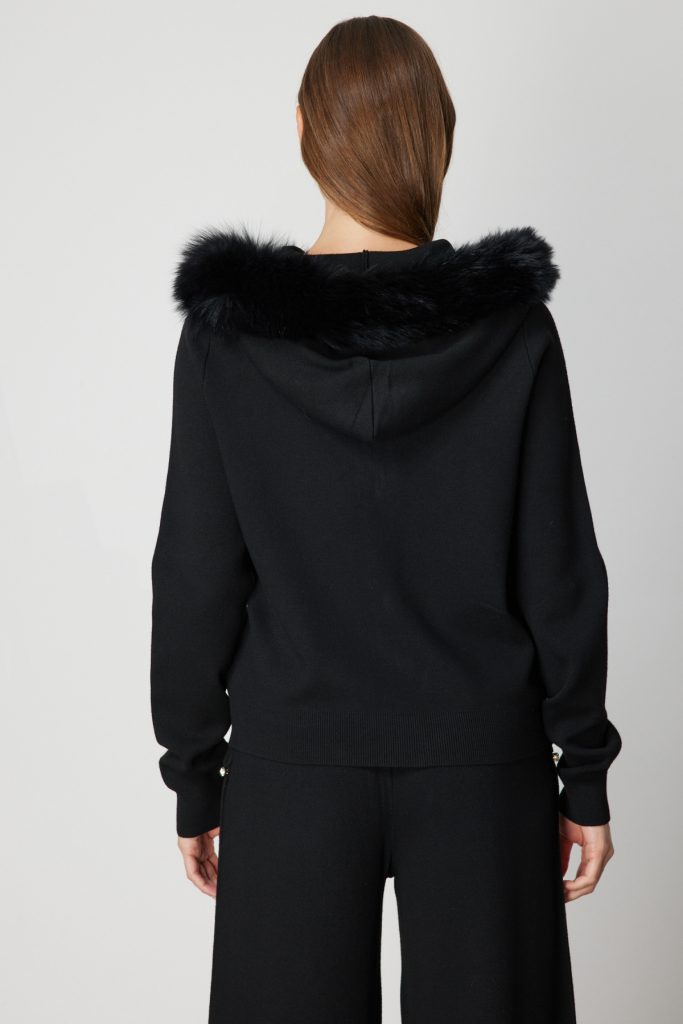 ON TRİKO Yakası Kürklü Fermuarlı Triko Hırka 63918 - Siyah