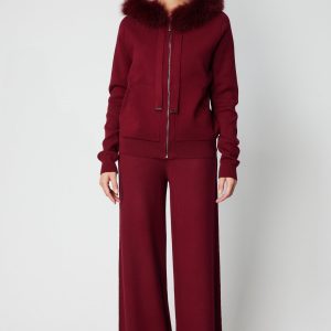 ON TRİKO Yakası Kürklü Fermuarlı Triko Hırka 63918 - bordo