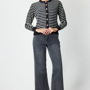 ON TRİKO Sıfır Yaka Çizgili Hırka 63901-26k - Siyah