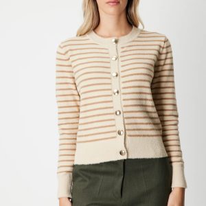 ON TRİKO Sıfır Yaka Çizgili Hırka 63901-26k - BEJ