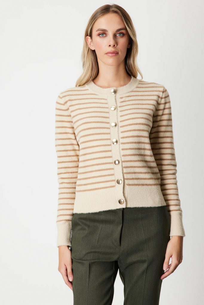 ON TRİKO Sıfır Yaka Çizgili Hırka 63901-26k - BEJ