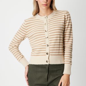 ON TRİKO Sıfır Yaka Çizgili Hırka 63901-26k - BEJ