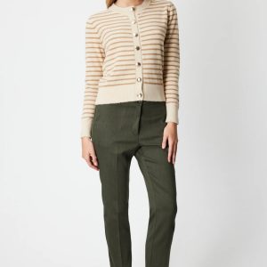 ON TRİKO Sıfır Yaka Çizgili Hırka 63901-26k - BEJ