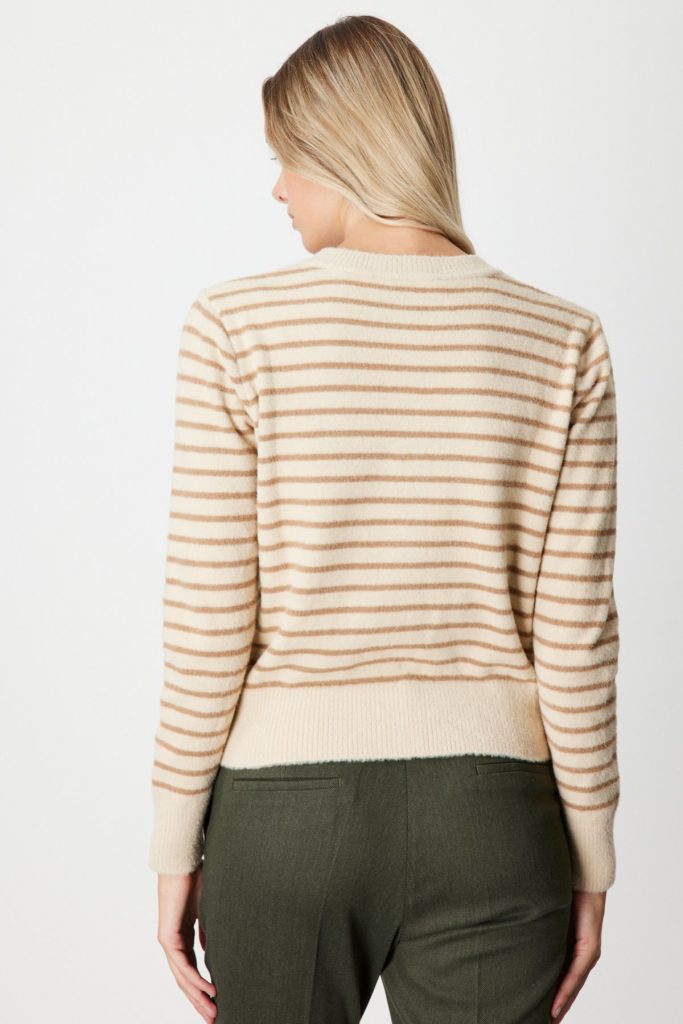 ON TRİKO Sıfır Yaka Çizgili Hırka 63901-26k - BEJ
