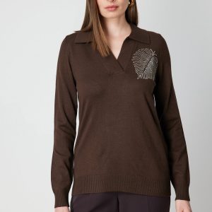 ON TRİKO Omzu Zincirli Yaprak Detaylı Triko Kazak 65334-26k - Siyah