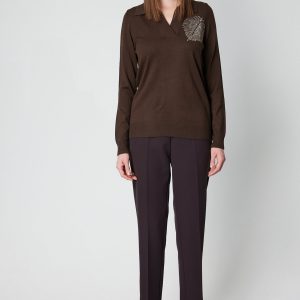 ON TRİKO Omzu Zincirli Yaprak Detaylı Triko Kazak 65334-26k - kahve