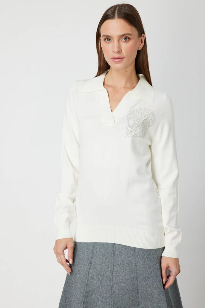 ON TRİKO Omzu Zincirli Yaprak Detaylı Triko Kazak 65334-26k - EKRU