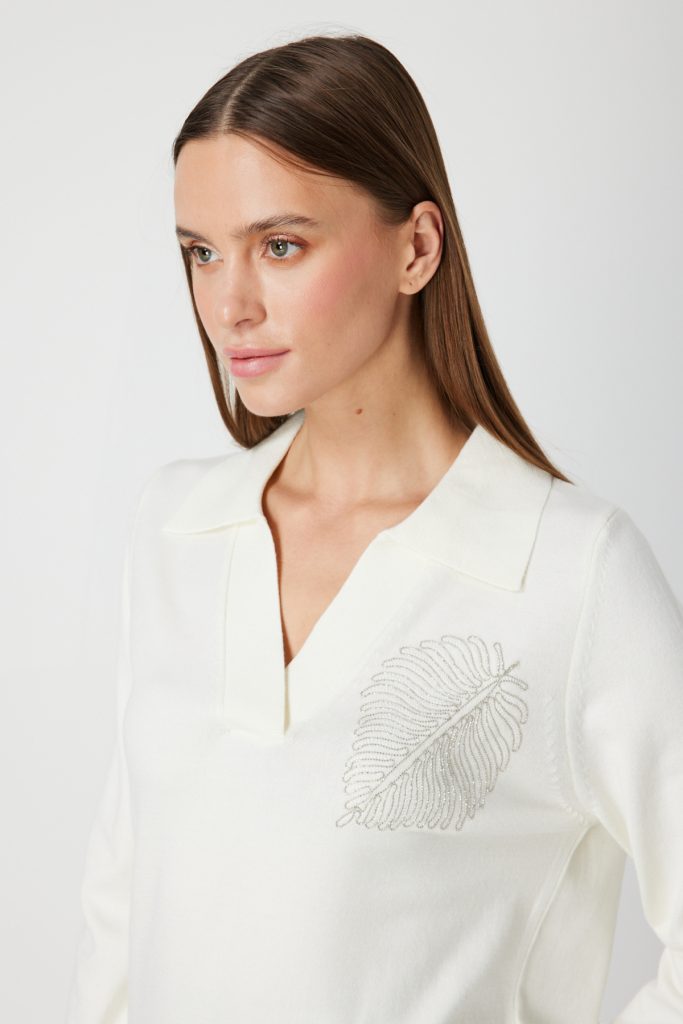 ON TRİKO Omzu Zincirli Yaprak Detaylı Triko Kazak 65334-26k - EKRU