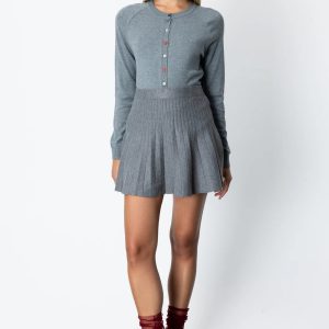 ON TRİKO Piliseli Mini Triko Etek 60203-26k - GRİ