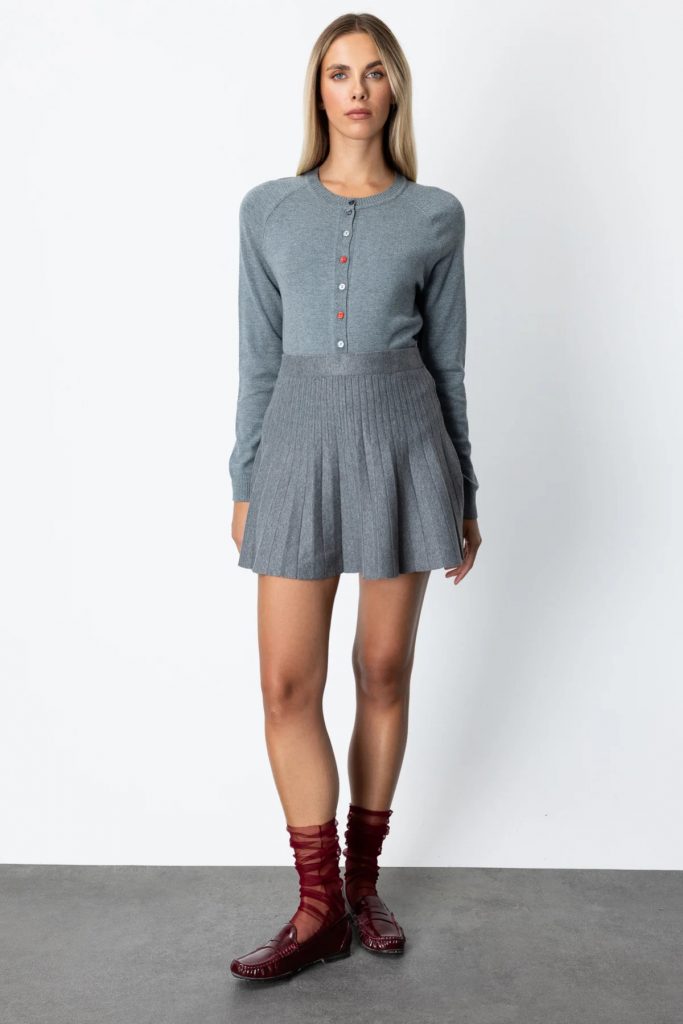 ON TRİKO Piliseli Mini Triko Etek 60203-26k - GRİ