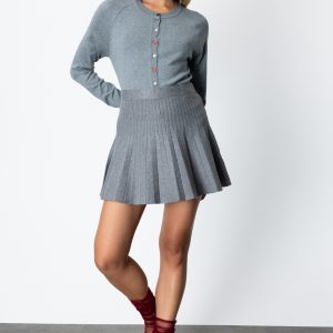 ON TRİKO Piliseli Mini Triko Etek 60203-26k - GRİ