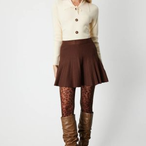 ON TRİKO Piliseli Mini Triko Etek 60203-26k - kahve