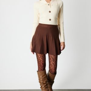 ON TRİKO Piliseli Mini Triko Etek 60203-26k - kahve