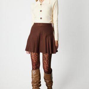 ON TRİKO Piliseli Mini Triko Etek 60203-26k - kahve