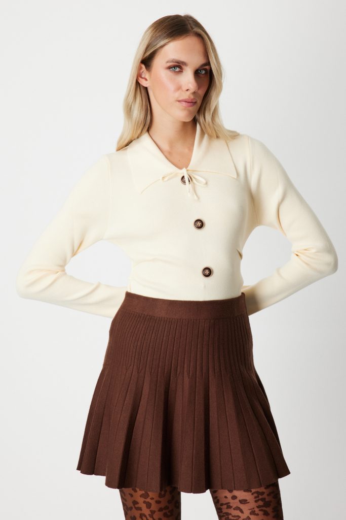 ON TRİKO Piliseli Mini Triko Etek 60203-26k - kahve