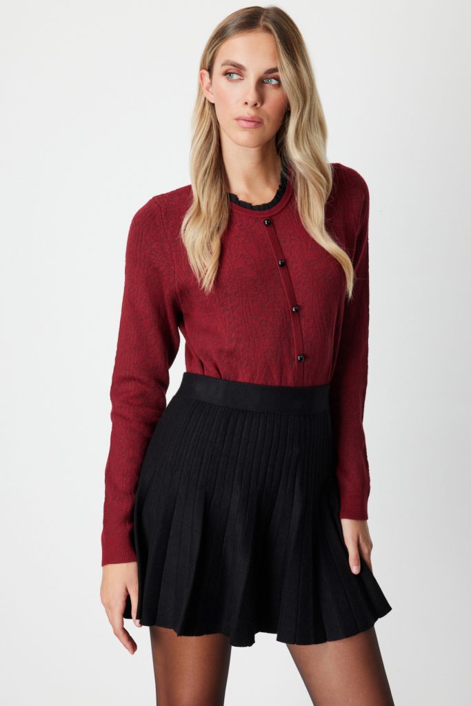 ON TRİKO Piliseli Mini Triko Etek 60203-26k - Siyah