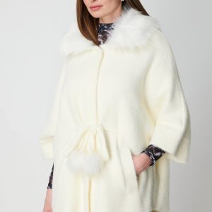 ON TRİKO Yakası Kürklü Peluş Hırka 63915-26k - KREM