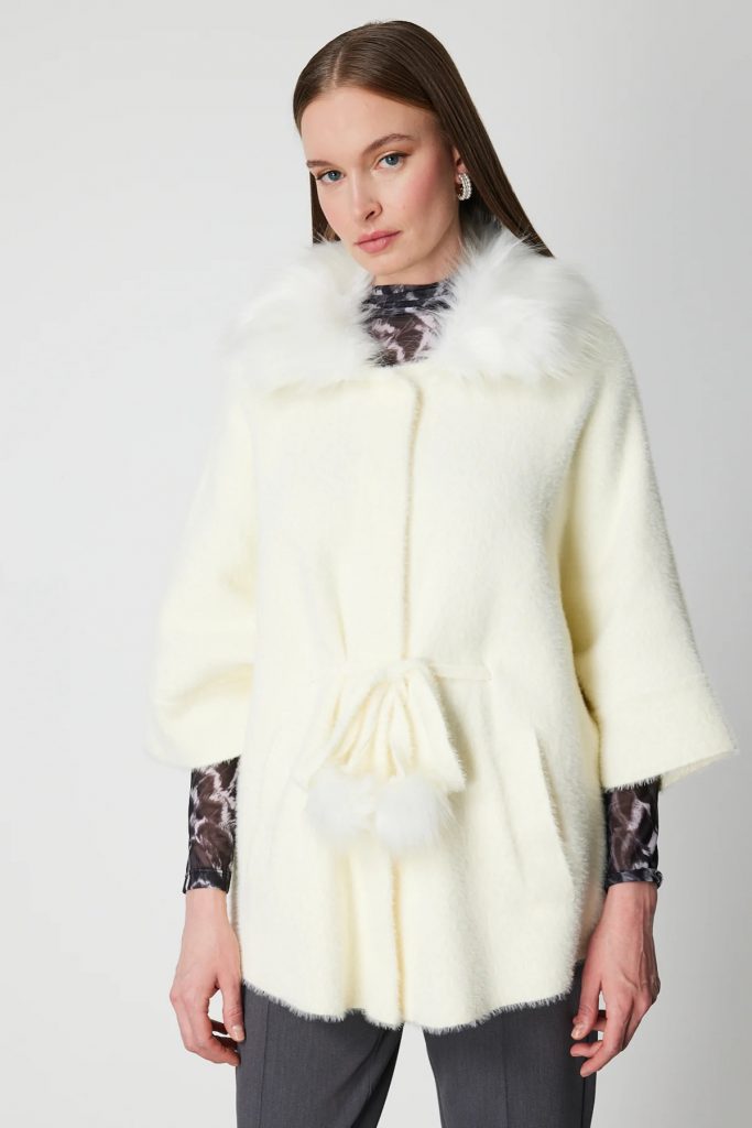 ON TRİKO Yakası Kürklü Peluş Hırka 63915-26k - KREM