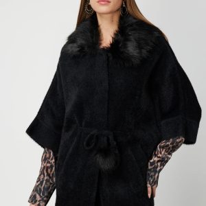 ON TRİKO Yakası Kürklü Peluş Hırka 63915-26k - Siyah