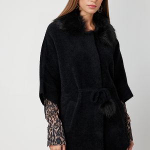 ON TRİKO Yakası Kürklü Peluş Hırka 63915-26k - Siyah