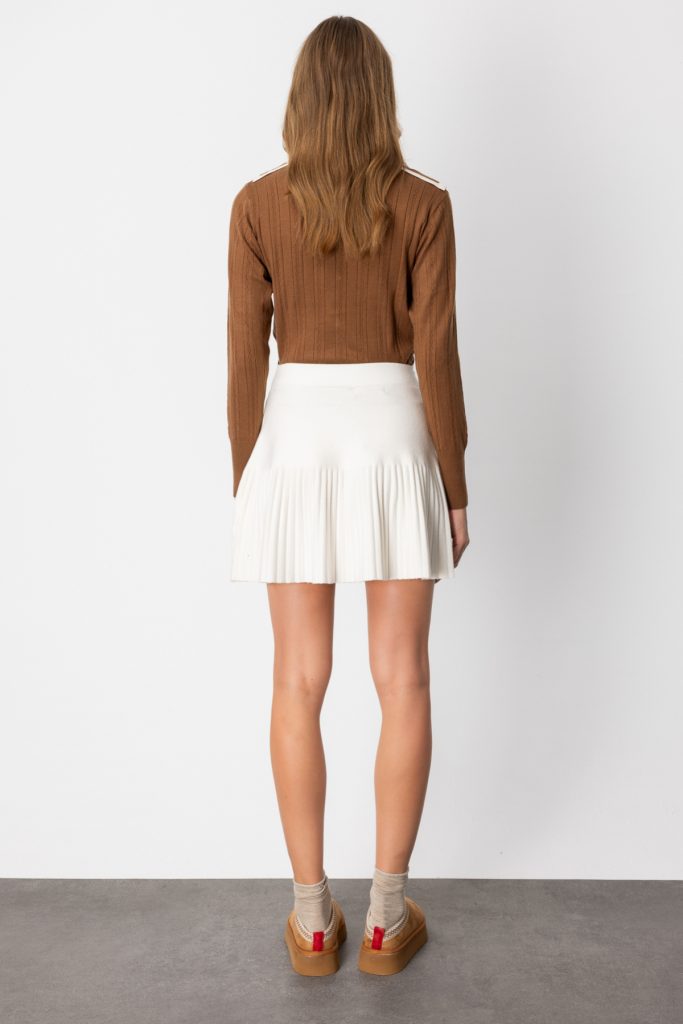 ON TRİKO Piliseli Mini Triko Etek 60205-26k - EKRU