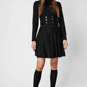 ON TRİKO Pileli Mini Triko Etek 65203-26k - Siyah