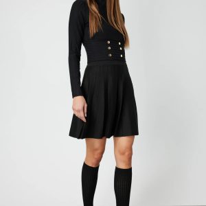 ON TRİKO Pileli Mini Triko Etek 65203-26k - Siyah