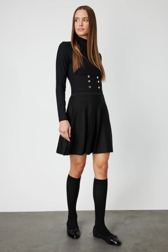 ON TRİKO Pileli Mini Triko Etek 65203-26k - Siyah