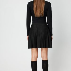 ON TRİKO Pileli Mini Triko Etek 65203-26k - Siyah