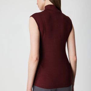 ON TRİKO Dik Yaka Kolsuz Basic Bluz 61432-26k - bordo