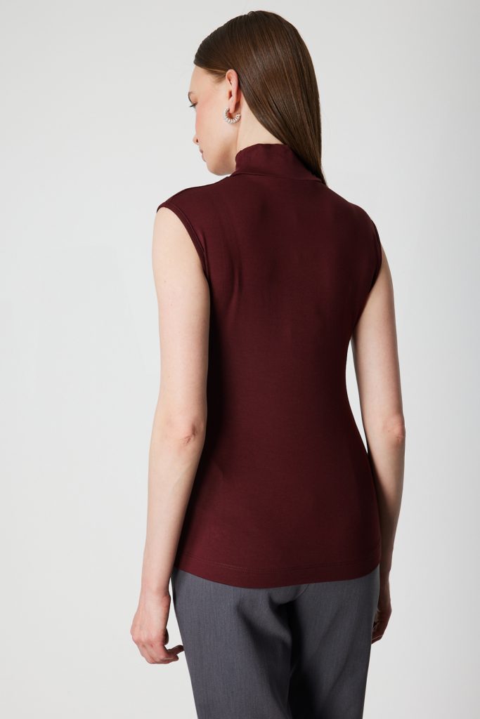 ON TRİKO Dik Yaka Kolsuz Basic Bluz 61432-26k - bordo