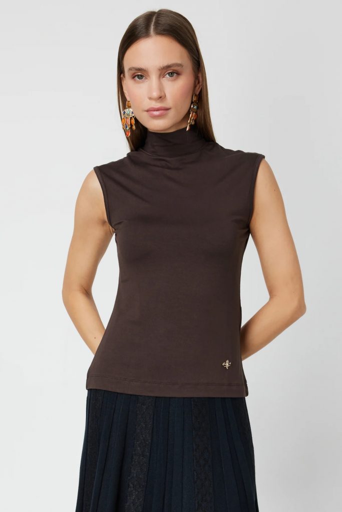 ON TRİKO Dik Yaka Kolsuz Basic Bluz 61432-26k - kahve