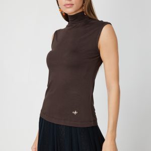 ON TRİKO Dik Yaka Kolsuz Basic Bluz 61432-26k - kahve