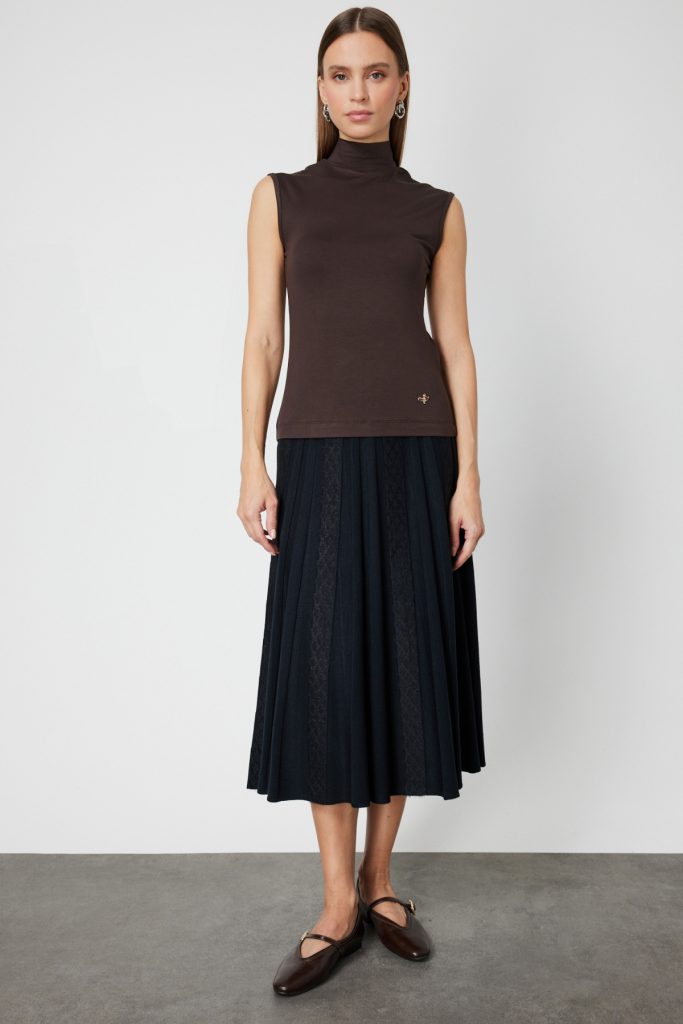 ON TRİKO Dik Yaka Kolsuz Basic Bluz 61432-26k - kahve