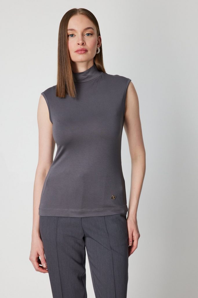 ON TRİKO Dik Yaka Kolsuz Basic Bluz 61432-26k - ANTRASİT