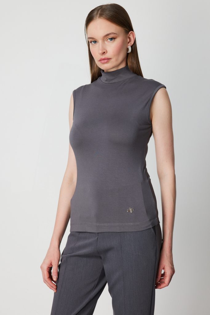 ON TRİKO Dik Yaka Kolsuz Basic Bluz 61432-26k - ANTRASİT