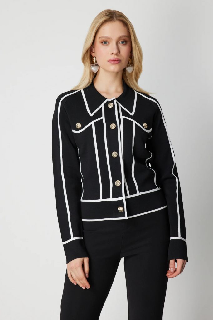 ON TRİKO Şerit Detaylı Çıtçıt Kapamalı Hırka 69908-26k - Siyah