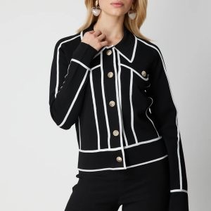 ON TRİKO Şerit Detaylı Çıtçıt Kapamalı Hırka 69908-26k - Siyah