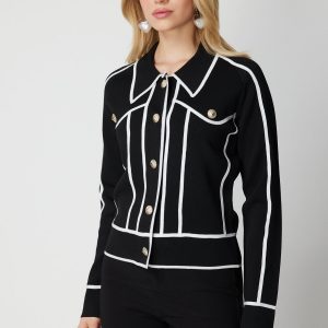 ON TRİKO Şerit Detaylı Çıtçıt Kapamalı Hırka 69908-26k - Siyah