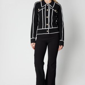 ON TRİKO Şerit Detaylı Çıtçıt Kapamalı Hırka 69908-26k - Siyah